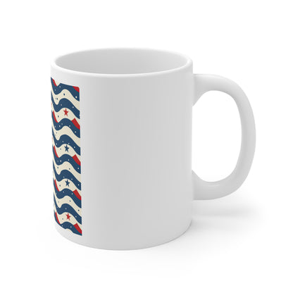 Patriotic Wave Stars Coffee Mug – Modern Americana Wave & Star Pattern Mug – Red Blue Abstract USA Cup – Coastal Patriotic Design Patriotic Wavy Stars 11oz Mug — Red White & Blue Americana Coffee Cup...