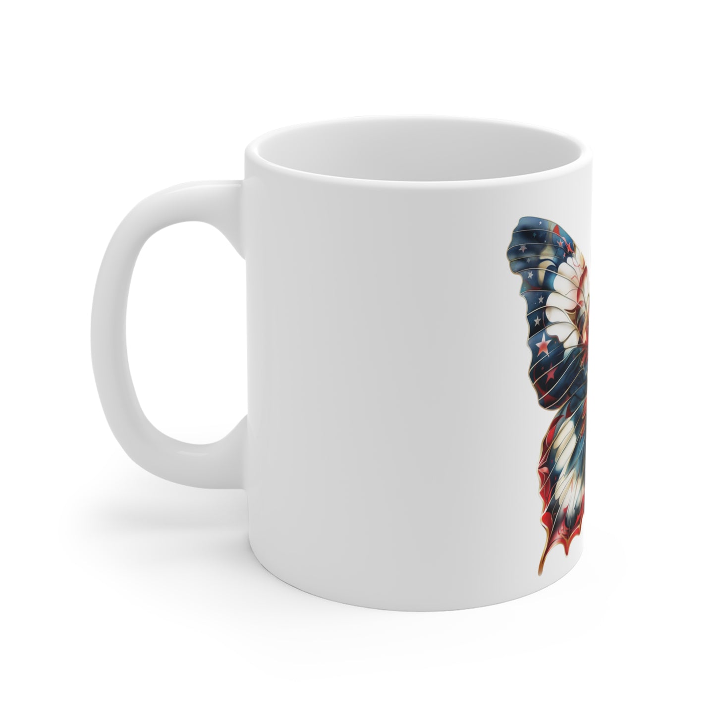 Ornate Patriotic Butterfly Mug – Vintage Americana Filigree Coffee Mug – Red White Blue Elegant Art Cup – USA Gift Mug Mug 11oz