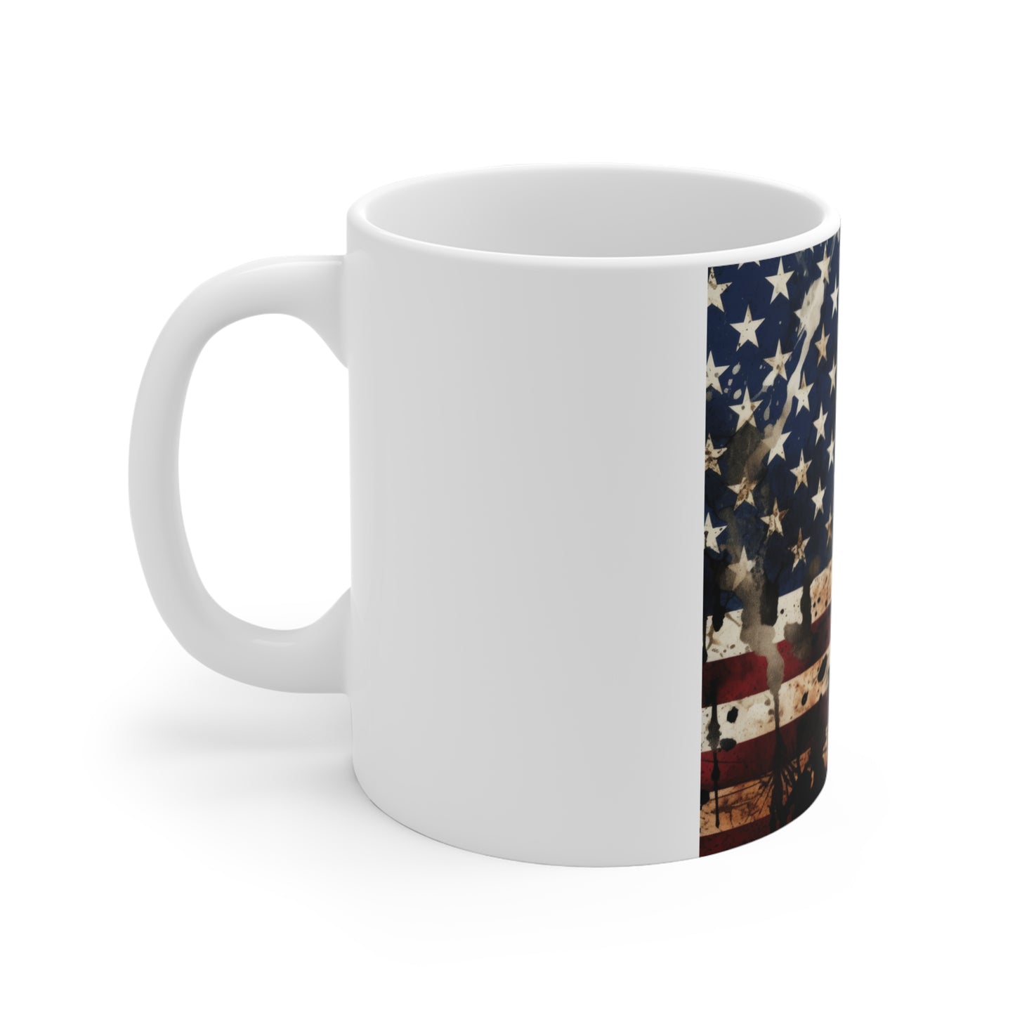 American Flag Coffee Mug – Heavy Paint Splatter USA Mug – Bold Grunge Patriotic Mug – Artistic Freedom Mug 11oz