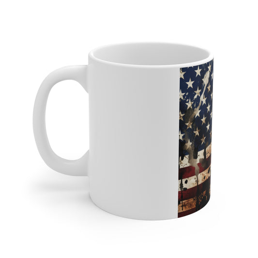 American Flag Coffee Mug – Heavy Paint Splatter USA Mug – Bold Grunge Patriotic Mug – Artistic Freedom Mug 11oz