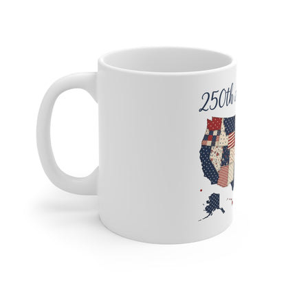 250th Anniversary USA Patchwork Map Mug – Patriotic 11oz Coffee Cup