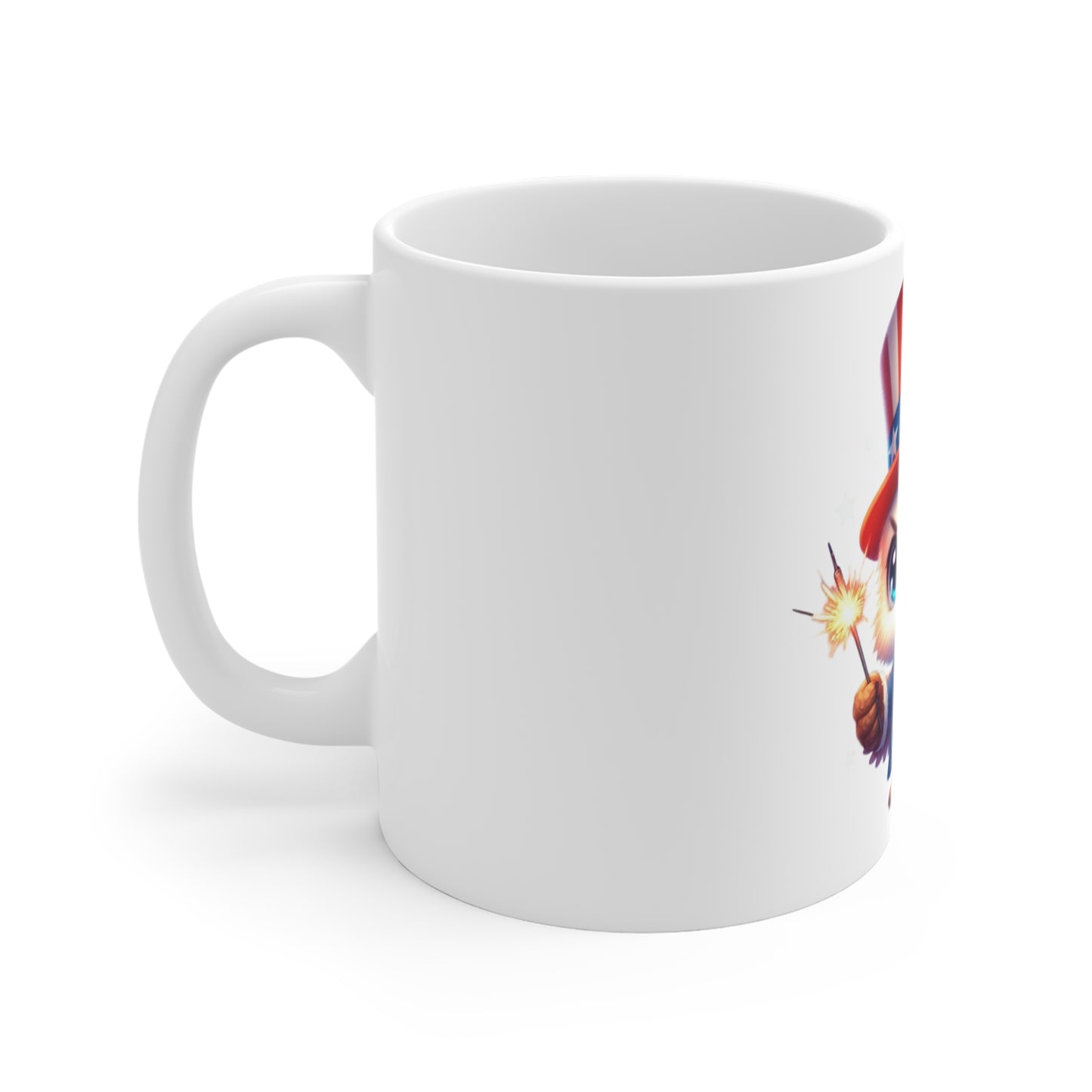 Cute Patriotic Owl Coffee Mug – Uncle Sam Owl Mug – Red White Blue Bird Cup – Adorable USA Fireworks Gift Mug 11oz