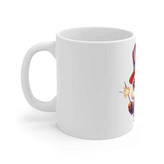 Cute Patriotic Owl Coffee Mug – Uncle Sam Owl Mug – Red White Blue Bird Cup – Adorable USA Fireworks Gift Mug 11oz