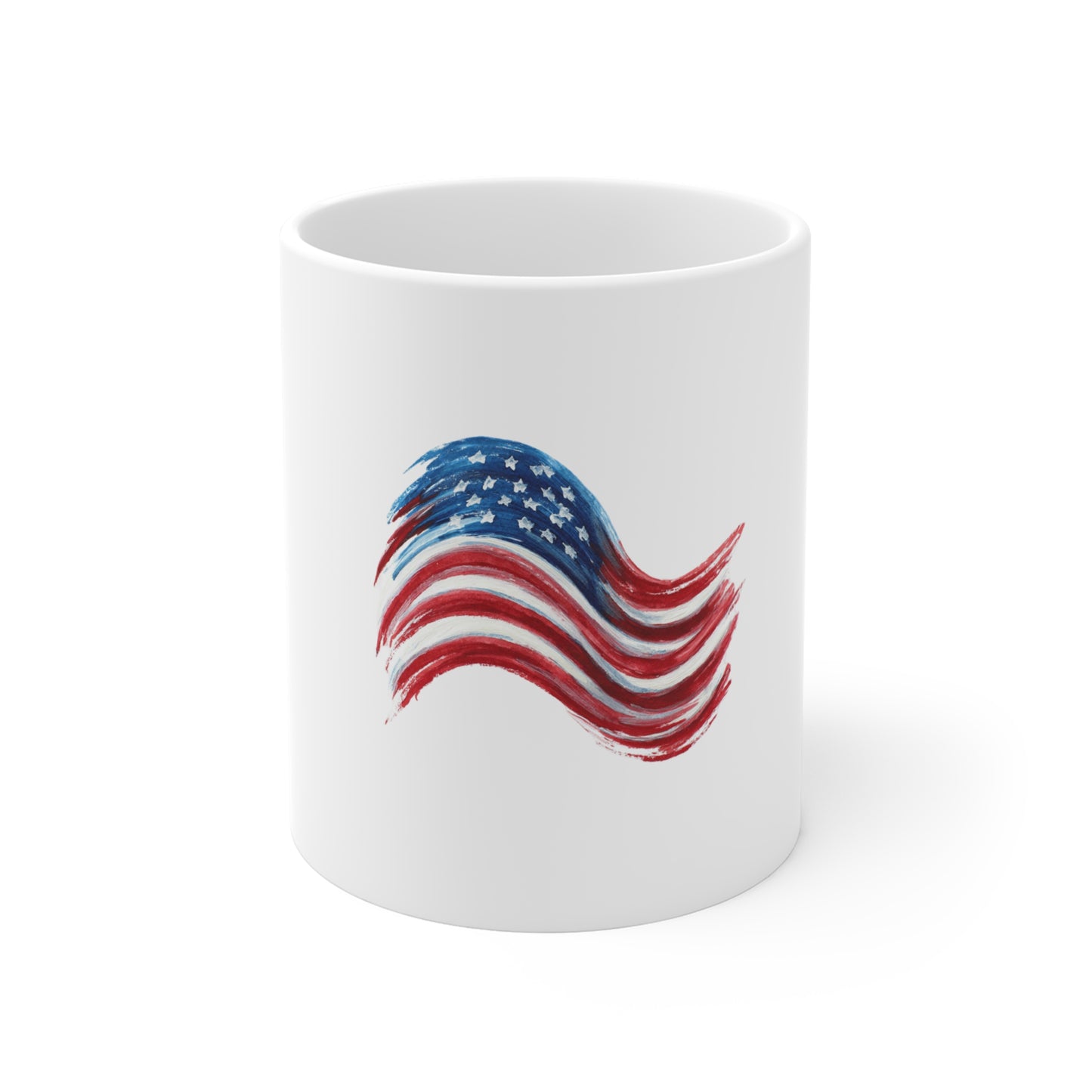 Patriotic American Flag Brushstroke Mug — 11oz USA Coffee Cup