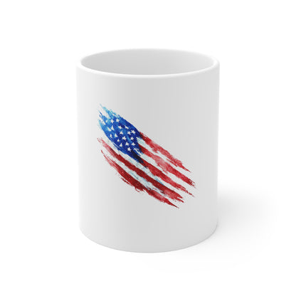 American Flag Brushstroke Mug — Patriotic 11oz Coffee Cup for 4th of July & Veterans Day