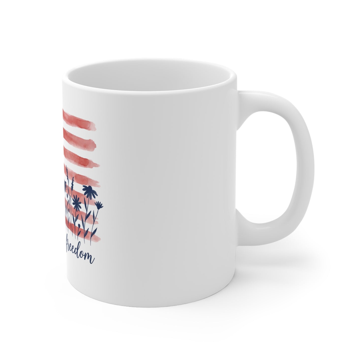 American Flag Floral Mug — "250 Years of Freedom" Patriotic 11oz Coffee Cup