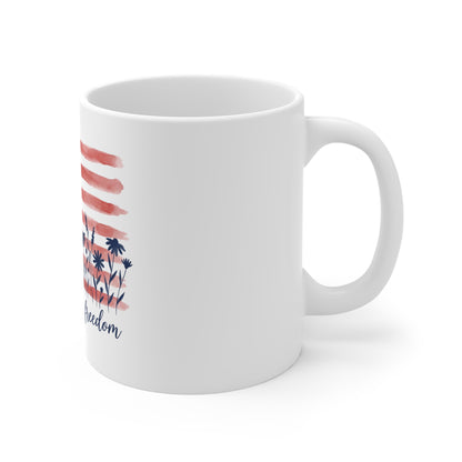 American Flag Floral Mug — "250 Years of Freedom" Patriotic 11oz Coffee Cup