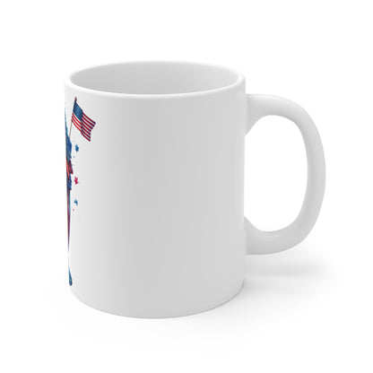 Patriotic Strawberry Milkshake Coffee Mug – 4th of July Sparkler Mug – Red White Blue Dessert Cup – Americana Berry Treat Mug – Festive Gift Mug