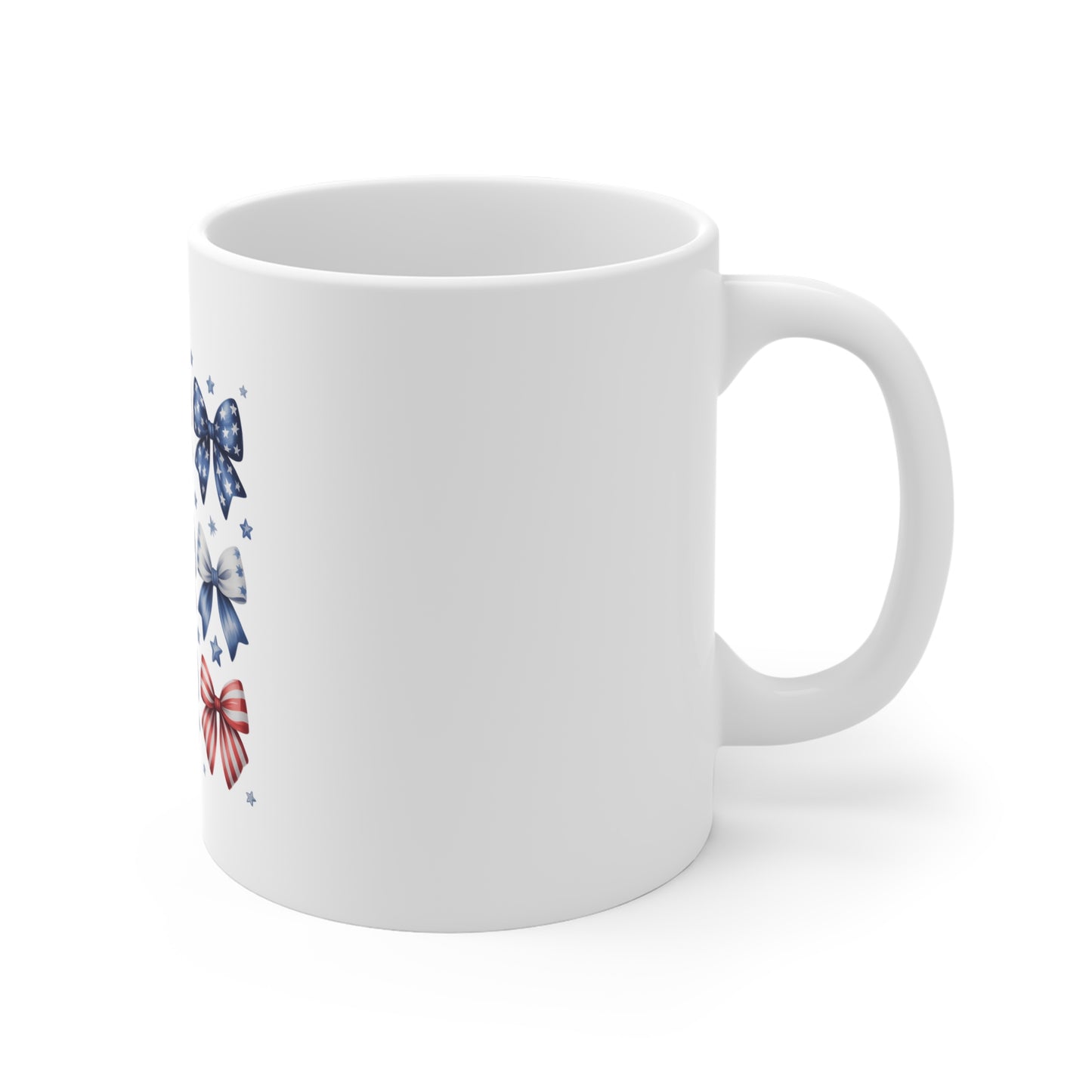 Patriotic Bow Pattern Mug – 11oz Americana Stars & Stripes Coffee Cup