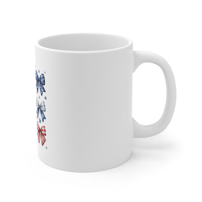 Patriotic Bow Pattern Mug – 11oz Americana Stars & Stripes Coffee Cup