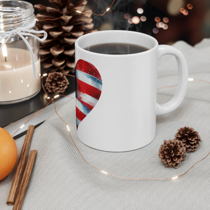 Patriotic Heart American Flag Mug – Watercolor USA Heart Coffee Mug – Red White Blue Love America Cup – Artistic Patriotic Gift Mug Mug 11oz