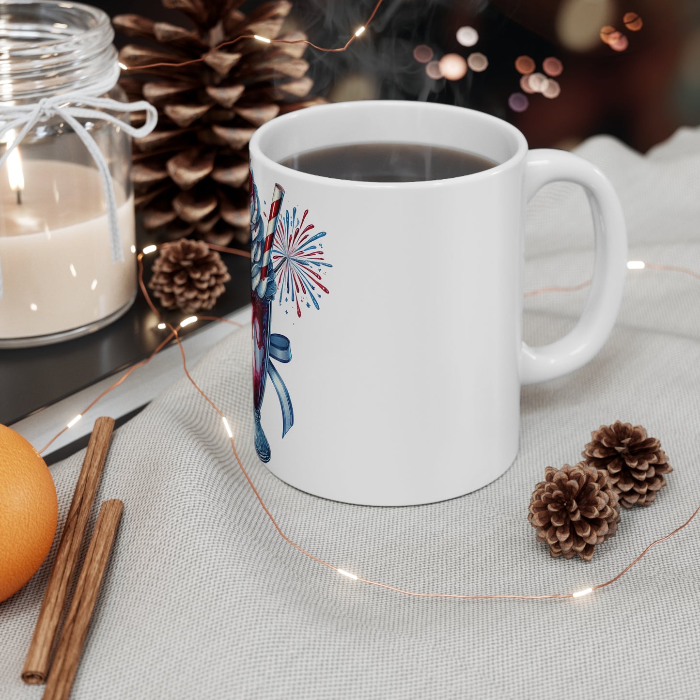 Patriotic Cherry Milkshake Coffee Mug – 4th of July Fireworks Dessert Mug – Red White Blue Americana Drink Cup – Festive Summer Celebration Mug 11oz Patriotic Milkshake Mug – American Flag Fourth of...