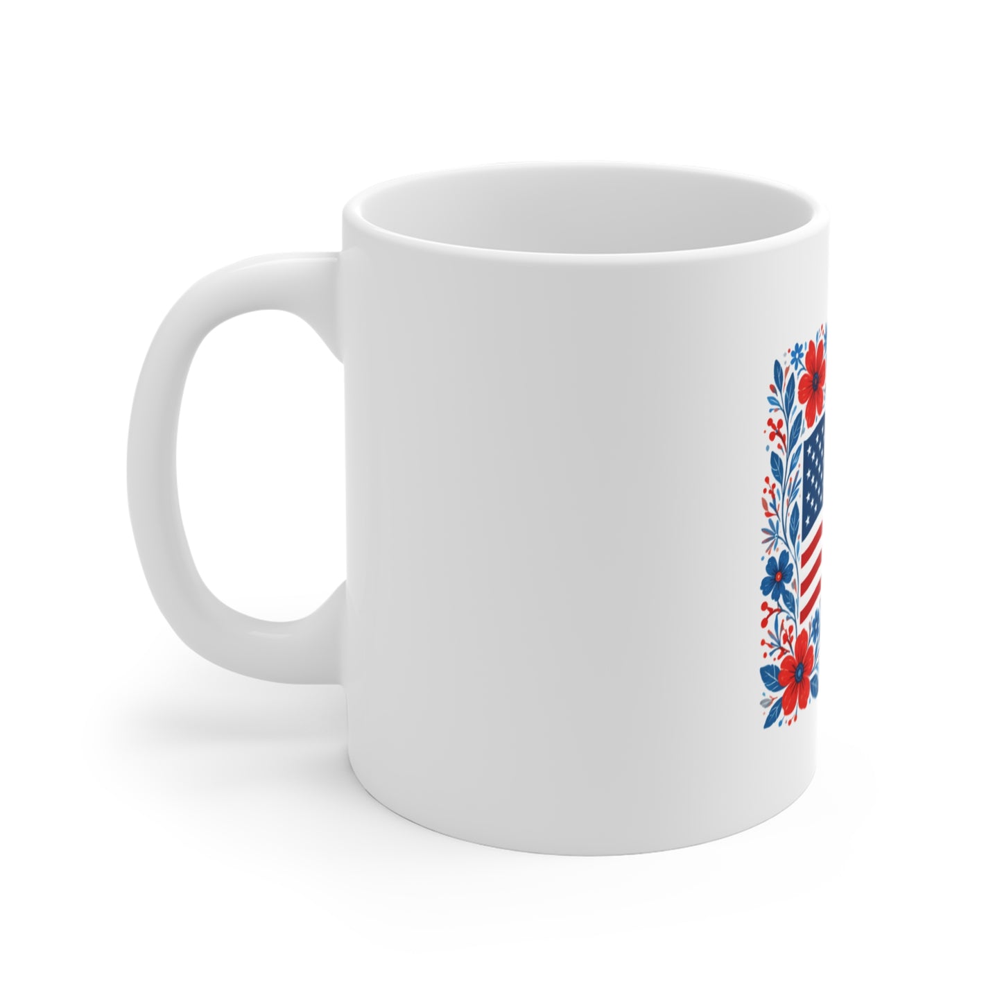 11oz Mug — American Flag Floral Design | Patriotic 4th of July Coffee Cup