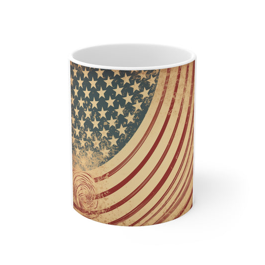 Vintage American Flag Swirl Coffee Mug – Retro Patriotic Wave Mug – Distressed USA Flag Art Cup – Rustic Americana Mug Vintage American Flag Coffee Mug – Patriotic 11oz Ceramic