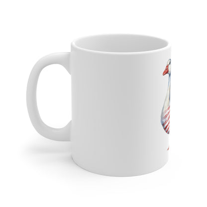 Patriotic Goose Mug – 11oz American Flag Watercolor Coffee Cup