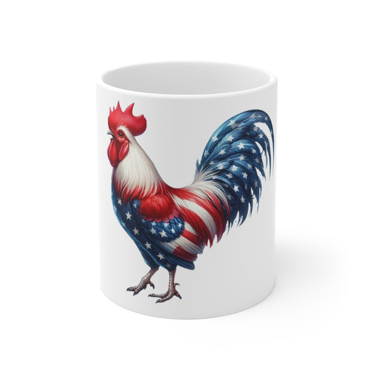 Patriotic Rooster Coffee Mug – American Flag Chicken Mug – Red White Blue Rooster Cup – USA Farmhouse Gift Patriotic Rooster Mug — American Flag Farmhouse Coffee Cup (11oz)