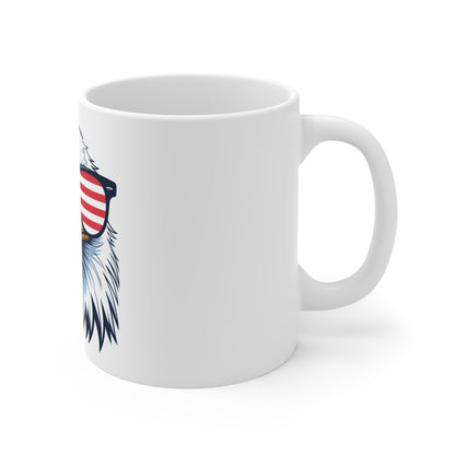 Patriotic Eagle Sunglasses Mug – Cool American Eagle Coffee Mug – USA Flag Aviator Shades Cup – Bold Patriotic Gift Mug Mug 11oz