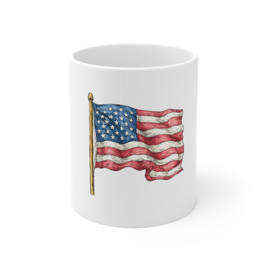American Flag Mug — Vintage Watercolor USA Coffee Cup (11 oz)