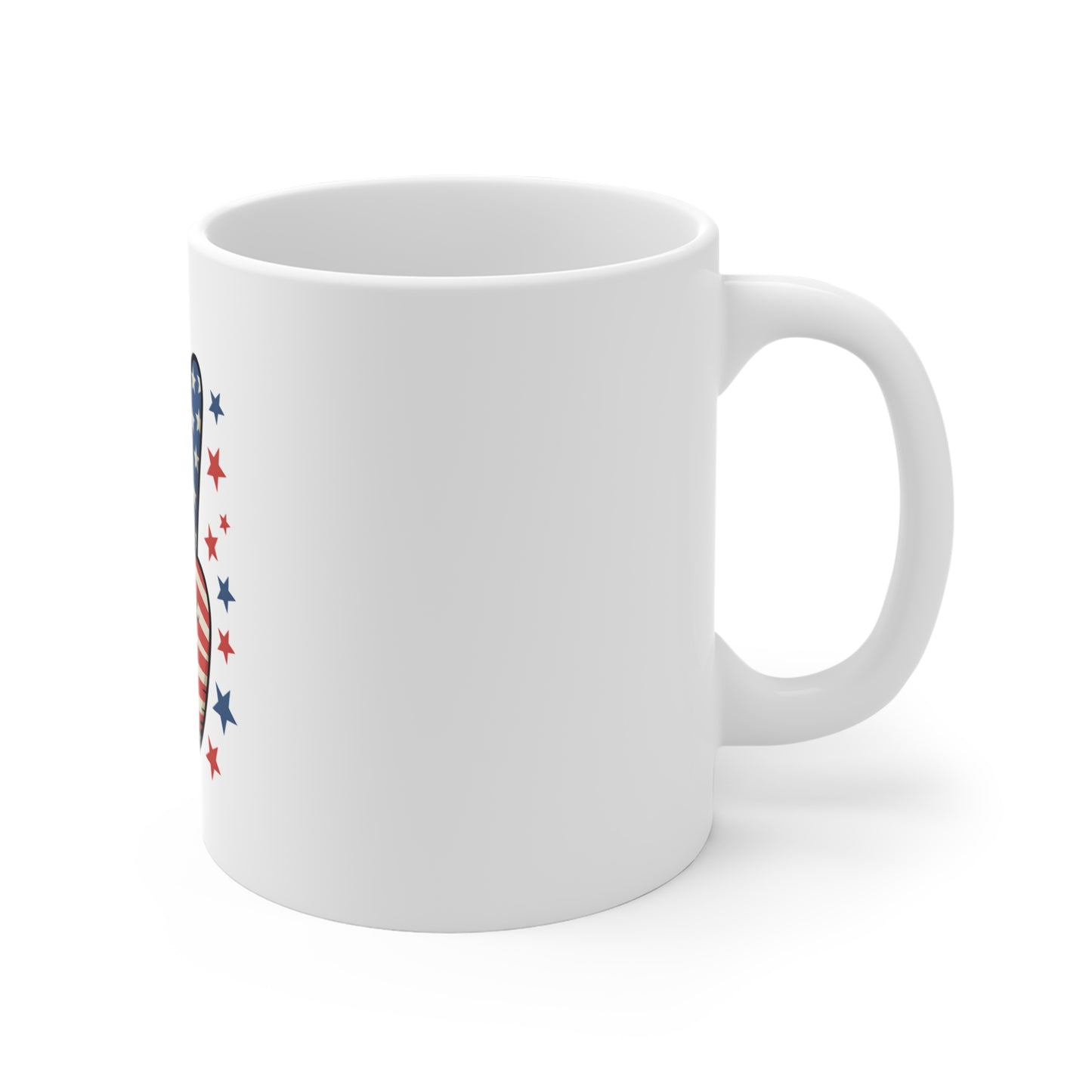 Patriotic Peace Sign Mug — USA Flag 11oz Coffee Cup for 4th of July