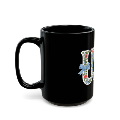 USA Floral Ribbon Mug — Patriotic Floral 11oz/15oz Black Coffee Cup