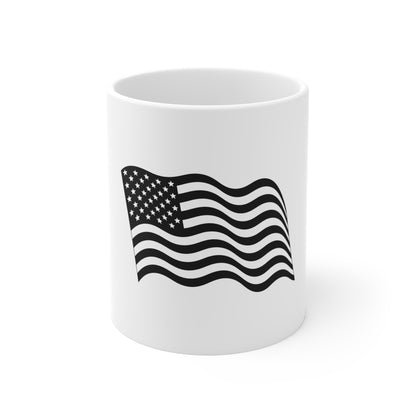 Blackout Waving American Flag Coffee Mug – Tactical Patriotic USA Flag Mug – Stealth Stars and Stripes Cup – Minimalist Flag Mug Mug 11oz