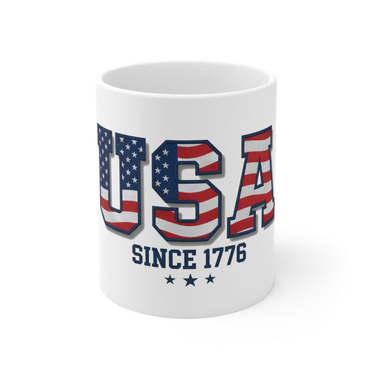USA Since 1776 Coffee Mug — American Flag Patriotic 11oz Ceramic Mug