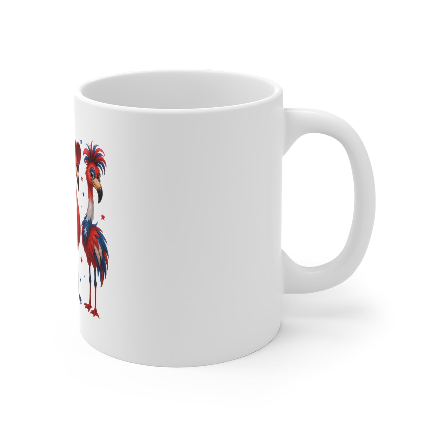 Patriotic Flamingo 11oz Mug — Red, White & Blue Fourth of July Coffee Cup