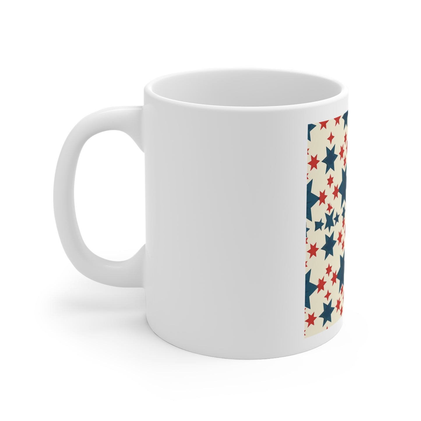 Geometric Star Grid Coffee Mug – Patriotic Star Pattern Mug – Red White Blue Modern Americana Cup – Symmetrical USA Star Design Mug Patriotic Stars 11oz Coffee Mug — Red & Navy Star Pattern, Fourth of...