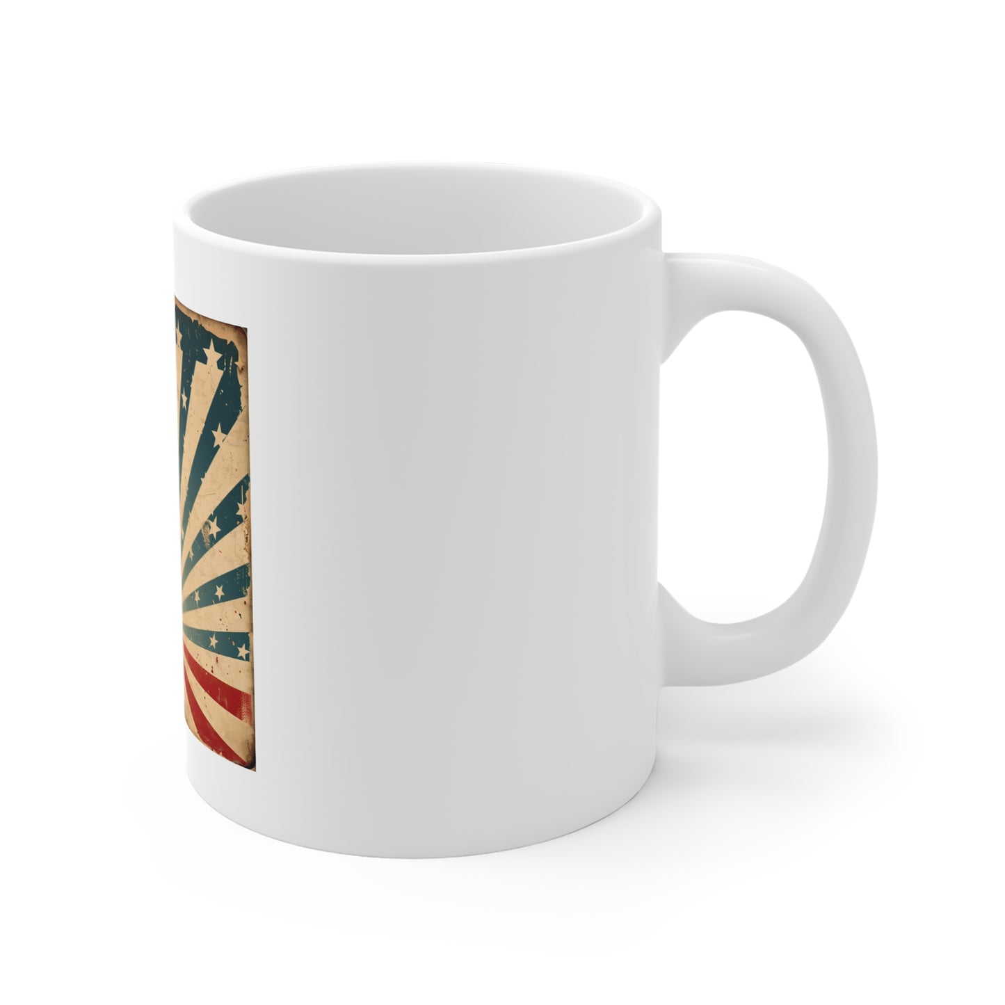 Vintage Americana Sunburst Coffee Mug – Retro Patriotic Rays Mug – Distressed USA Starburst Cup – Classic American Heritage Gift Vintage American Flag Sunburst Mug — 11oz Patriotic Coffee Cup