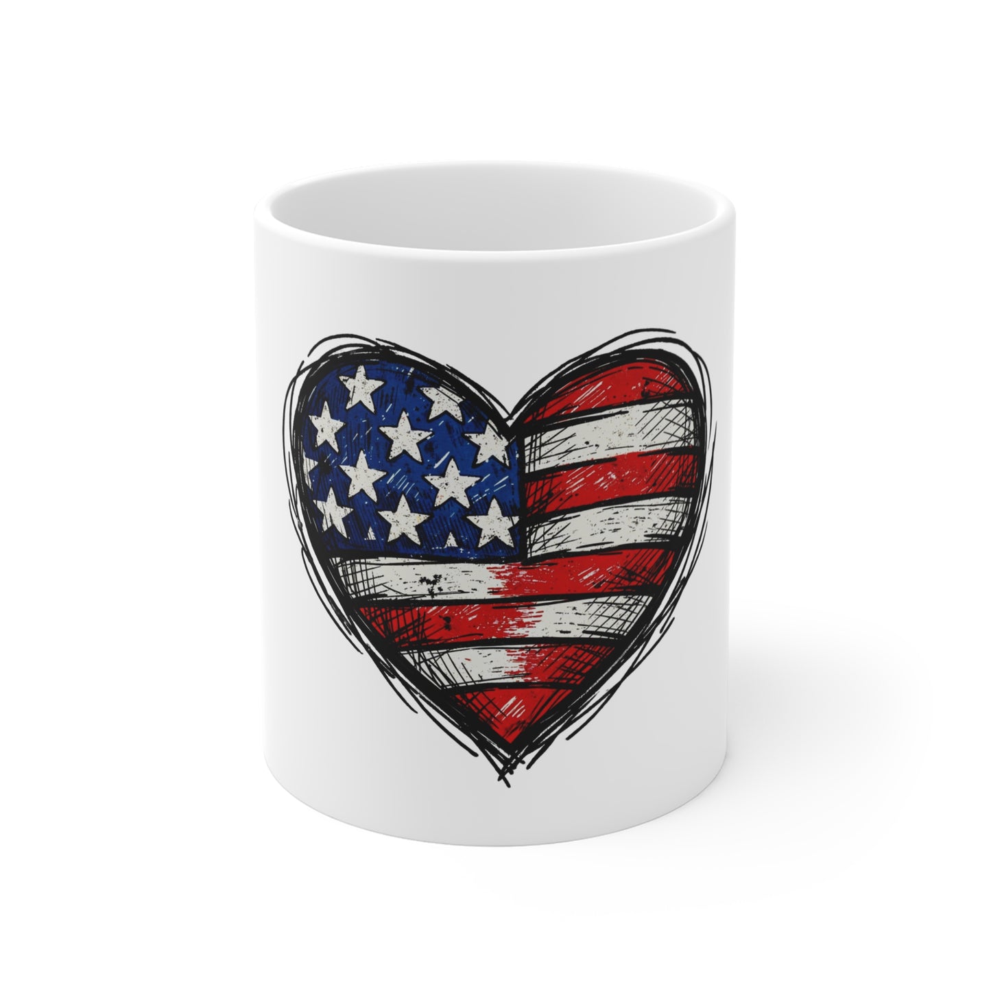American Flag Heart Mug — Patriotic 11oz Coffee Cup