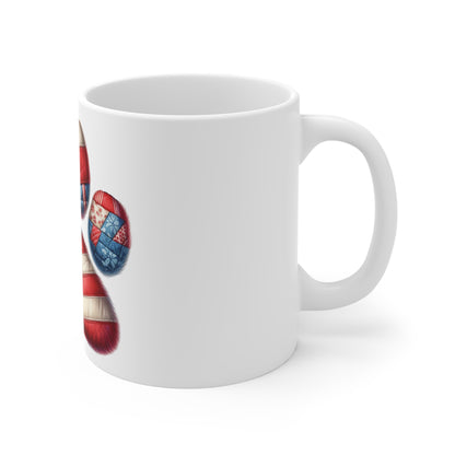 Patriotic Dog Paw Coffee Mug – Quilted American Flag Paw Print Mug – Red White Blue Dog Lover Gift – Soft Americana Patchwork Mug Patriotic Paw Print Mug – American Flag Dog Paw Coffee Cup (11oz...