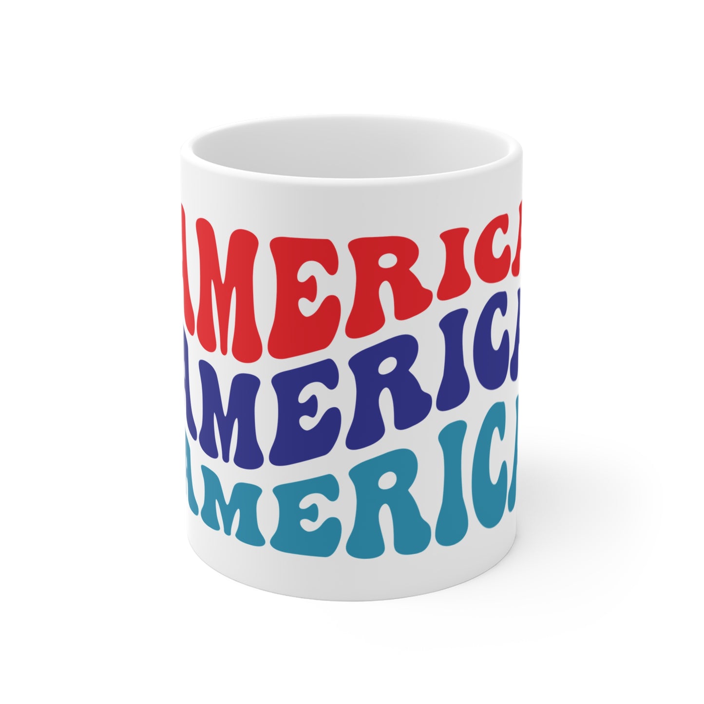 America Retro Typography Coffee Mug – Bold Patriotic USA Mug – Vintage Americana Lettering Cup – 4th of July Statement Mug Mug 11oz