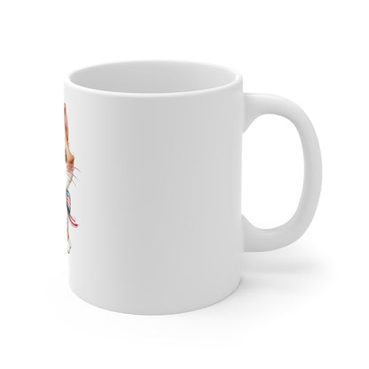 Patriotic Kitten Bow Tie Coffee Mug – Cute Americana Cat Mug – Red White Blue Ribbon Cat Cup – Adorable 4th of July Gift Mug Cute Kitten Mug 11oz – Adorable Striped Cat with Patriotic Bow Coffee Cup...