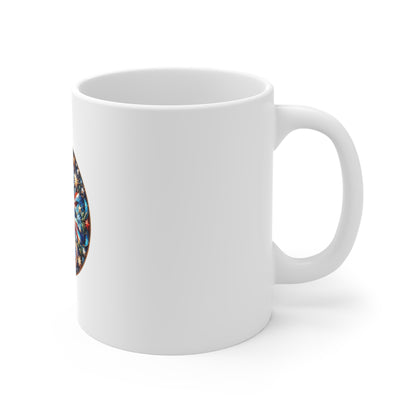 Stained Glass Patriotic Starburst Mug – Firework Americana Coffee Mug – Red White Blue Celebration Cup – Fourth of July Art Gift Mug 11oz