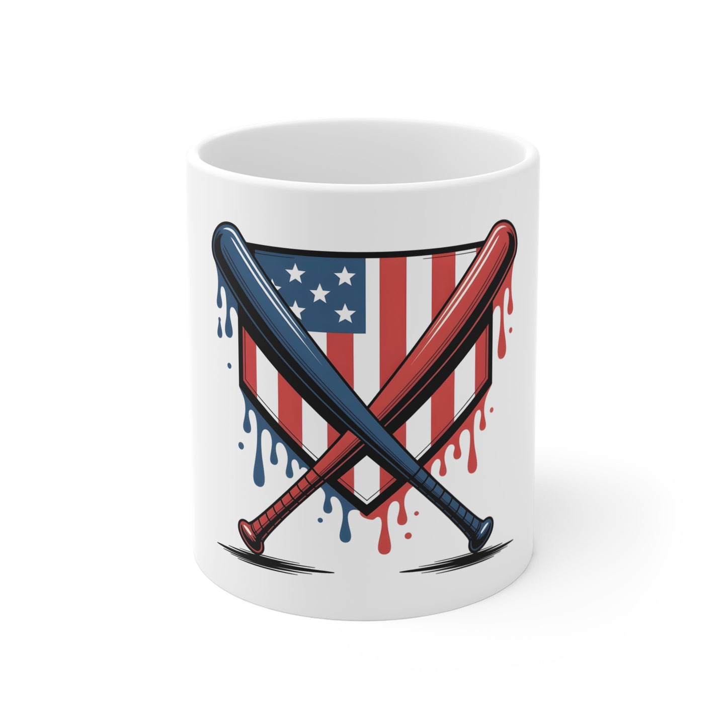 Baseball Bats & Dripping Flag Mug — Patriotic USA Sports Coffee Cup