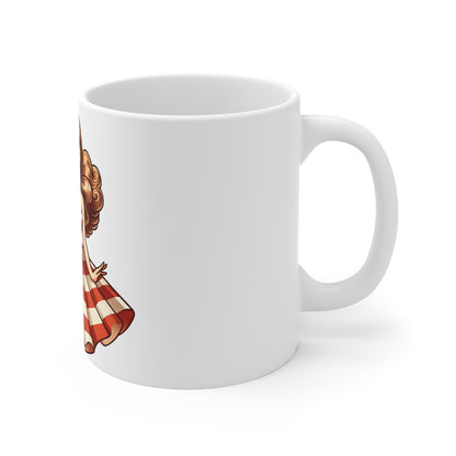 Patriotic Pin-Up Twirl Dress Mug – Vintage Americana Woman Coffee Mug – Retro USA Flag Skirt Cup – Classic American Girl Mug – Fourth of July Gift Patriotic Pin-Up Girl Mug — 11oz USA Flag Dress...