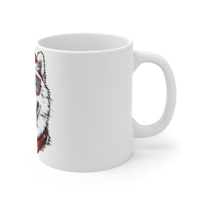 Patriotic Dog Coffee Mug – American Flag Bandana Dog Mug – Funny USA Pup with Sunglasses Cup – 4th of July Gift Mug 11oz