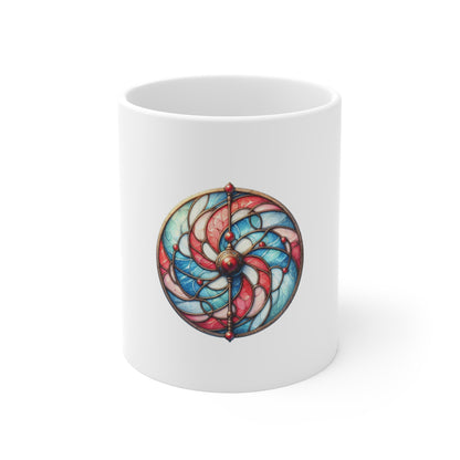 Stained Glass Americana Swirl Mug – Abstract Patriotic Coffee Mug – Red White Blue Art Cup – Modern USA Design Gift  11oz