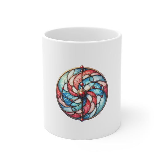 Stained Glass Americana Swirl Mug – Abstract Patriotic Coffee Mug – Red White Blue Art Cup – Modern USA Design Gift  11oz