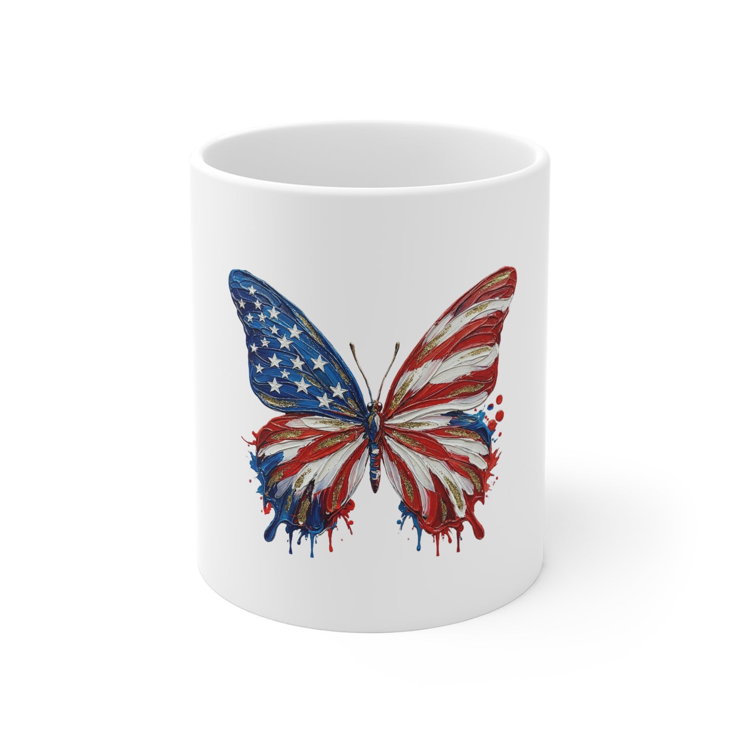 Patriotic Butterfly Mug - American Flag Watercolor 11oz