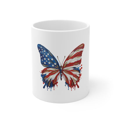 Patriotic Butterfly Mug - American Flag Watercolor 11oz