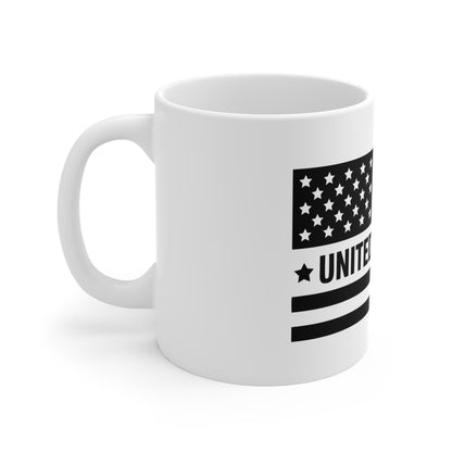 Mug — "United We Stand" Black & White American Flag 11oz Ceramic Mug