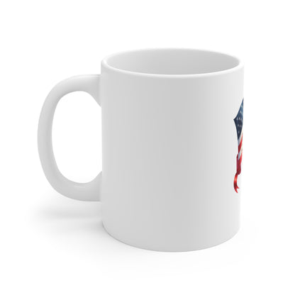 American Flag Floral Mug — Patriotic Red White Blue Coffee Cup (11 oz)