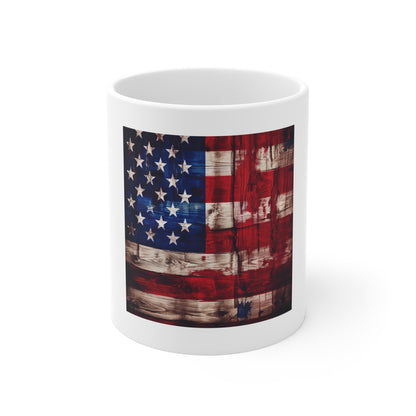 Distressed American Flag Wood Coffee Mug – Weathered Rustic USA Flag Mug – Vintage Painted Wood Patriotic Cup – Americana Gift American Flag Rustic Mug — Distressed USA Wood Grain 11oz Coffee Cup...