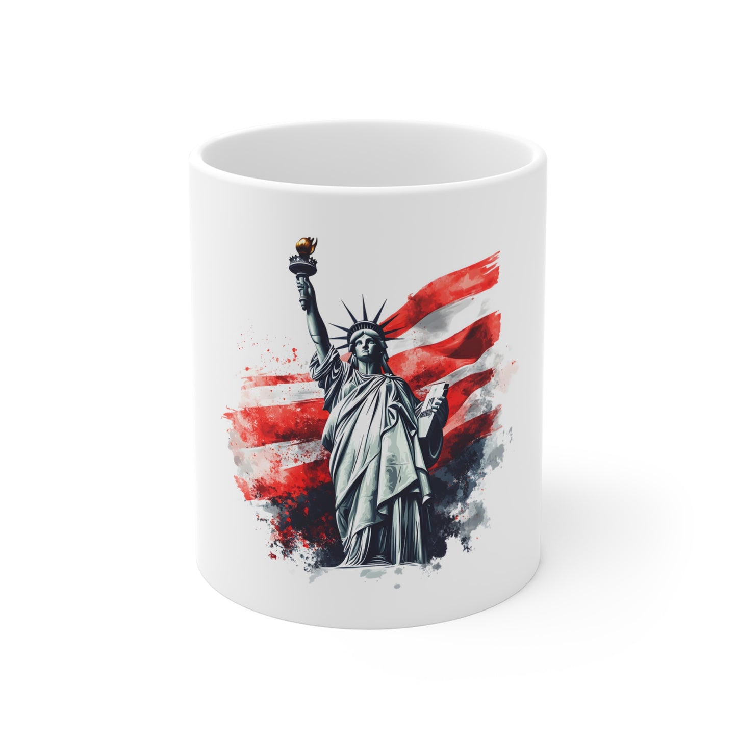 Statue of Liberty American Flag 11oz Coffee Mug — Patriotic USA Ceramic Gift