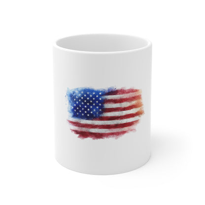American Flag Watercolor Mug — Patriotic 11oz Coffee Cup for Fourth of July & Veterans