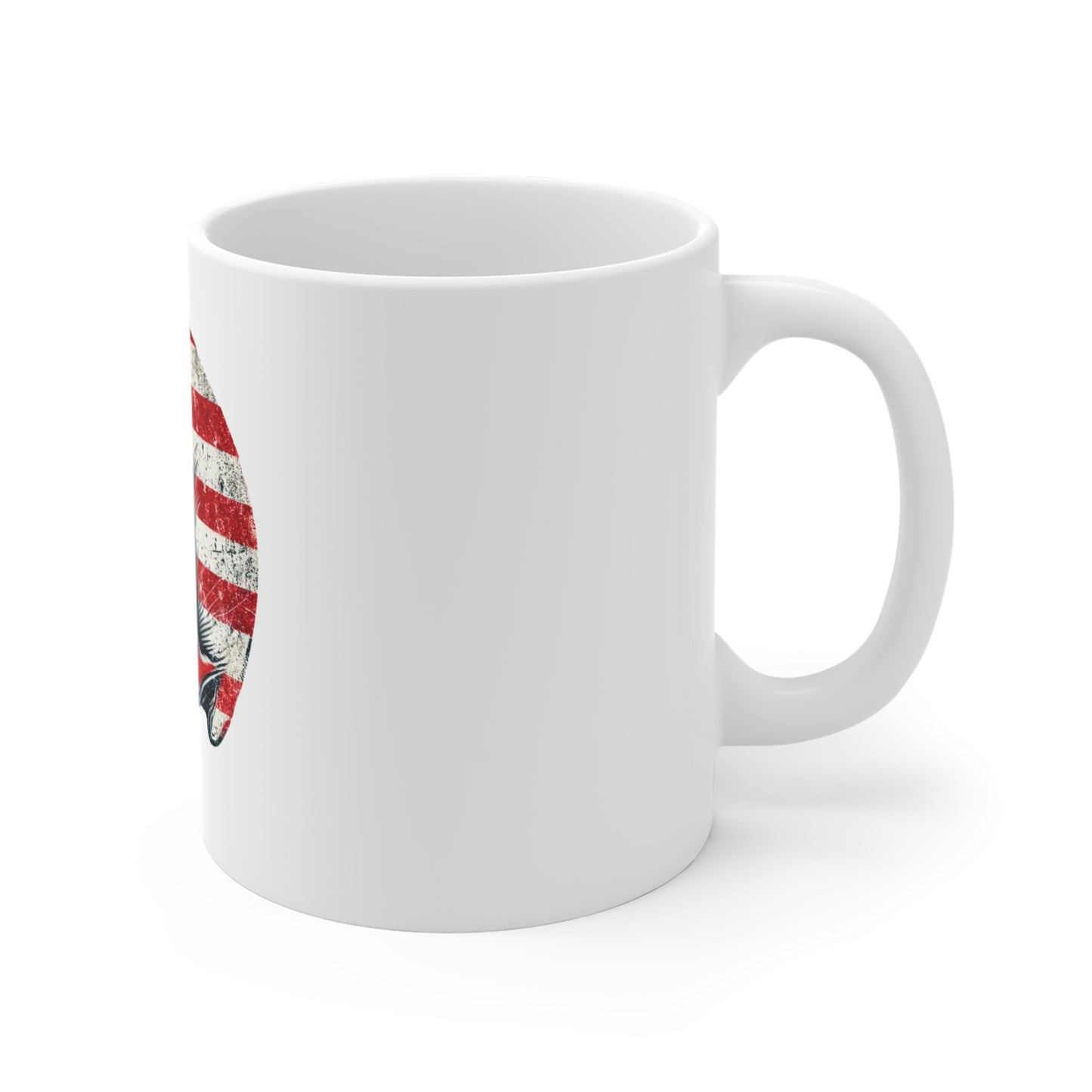 American Flag Skull Mug – Left-Facing Patriotic Skull Coffee Cup – Distressed Vintage USA Freedom Design Mug 11oz