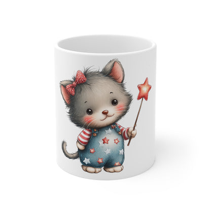 Patriotic Kitten Sparkler Coffee Mug – Cute 4th of July Cat Mug – Red White Blue Star Wand Cat Cup – Adorable Americana Gift Mug Cute Kitty with Magic Wand Mug — Adorable Cat Coffee Cup, Perfect Gift...