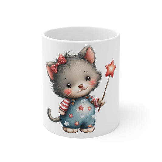 Patriotic Kitten Sparkler Coffee Mug – Cute 4th of July Cat Mug – Red White Blue Star Wand Cat Cup – Adorable Americana Gift Mug Cute Kitty with Magic Wand Mug — Adorable Cat Coffee Cup, Perfect Gift...