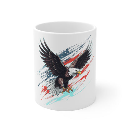 Bald Eagle American Flag Mug — Patriotic 11oz Coffee Cup